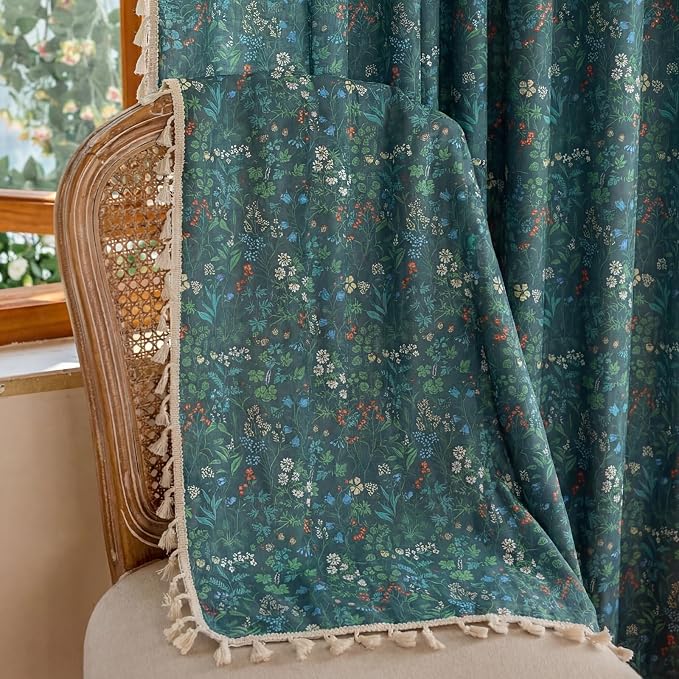 Floral Rod Pocket Semi Sheer Living Room 2 Panel Curtains 84 Inches Long | - Image 4