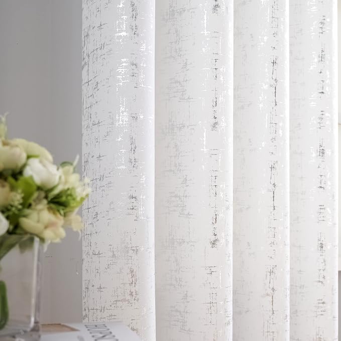 Taisier Home Silver Foil Print Linen Textured Curtains Geometric Dots Pattern - Image 3