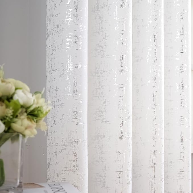 Taisier Home Silver Foil Print Linen Textured Curtains Geometric Dots Pattern - Image 2