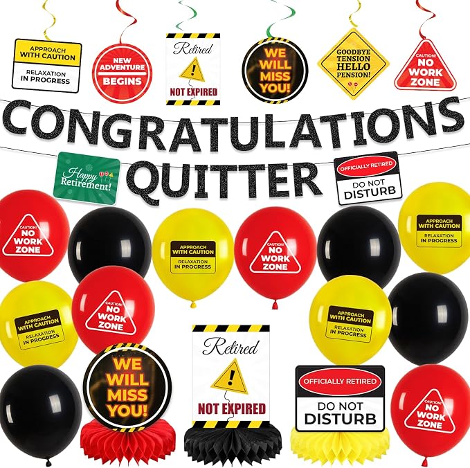 Retirement Party Decorations for Coworker, Funny Warning Theme Happy Retirement by Fanuk