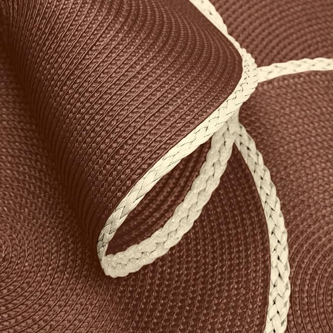 Round Placemats Set of 6, Woven Table Mats, Thin Edge, Chestnut Brown | Braided - Image 3