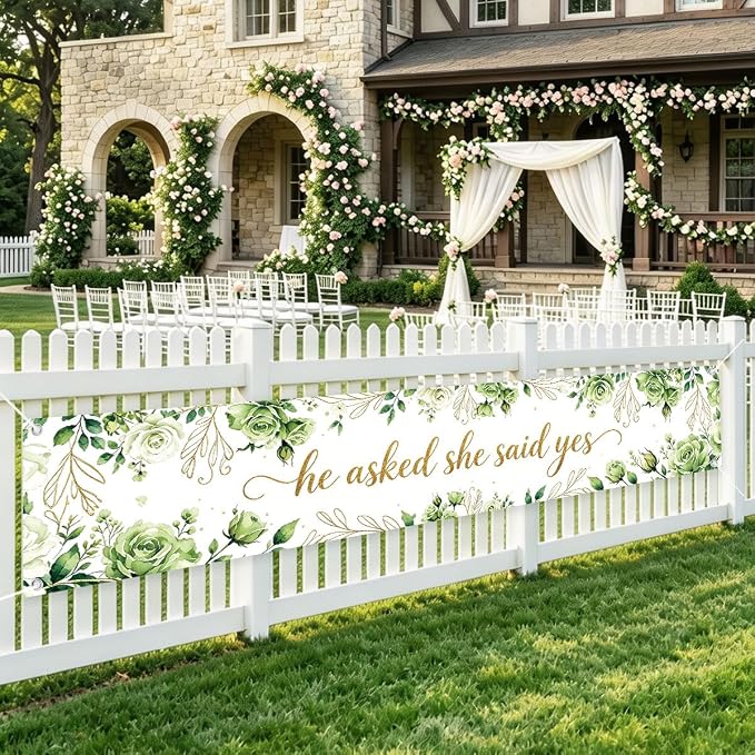She Said Yes Banner Engagement Decorations by WETDNGQI