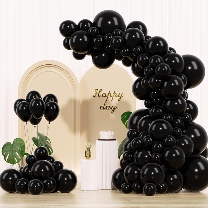 Black Balloons 145pcs Different Sizes 5in 10in 12in 18in Shiny Metallic Black by Unknown