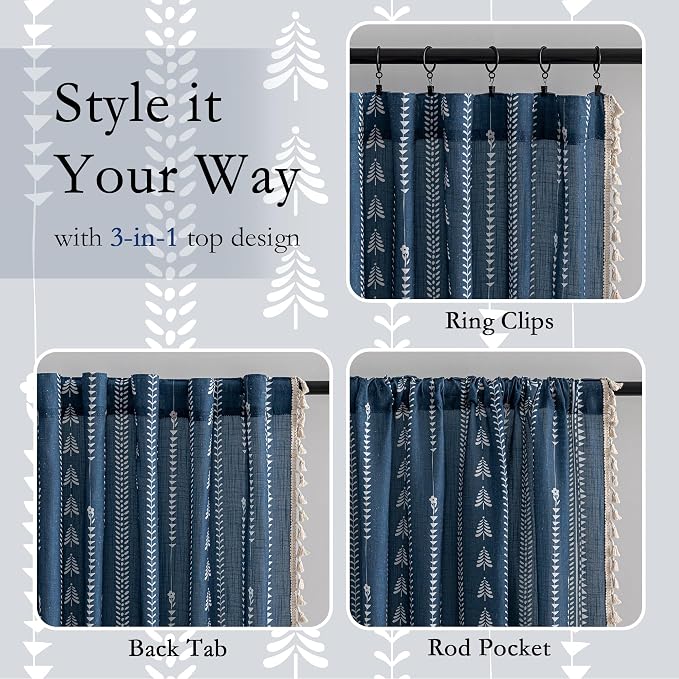Boho Navy Blue Curtains 63 inch Length - Image 5