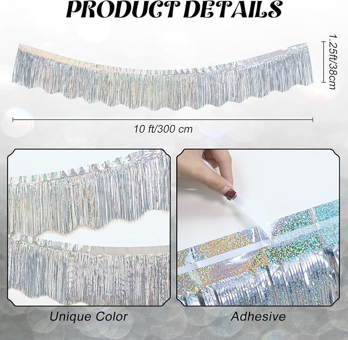 LOLStar Silver Foil Fringe Tinsel Garland, Tinsel Streamers Banner, 6 Pack | - Image 5