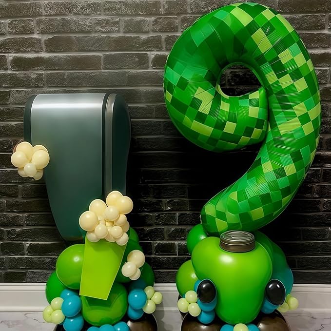 Gaint Green Pixel Number 6 Balloon, Dark Kelly Green Self Inflating 6 Balloons - Image 3