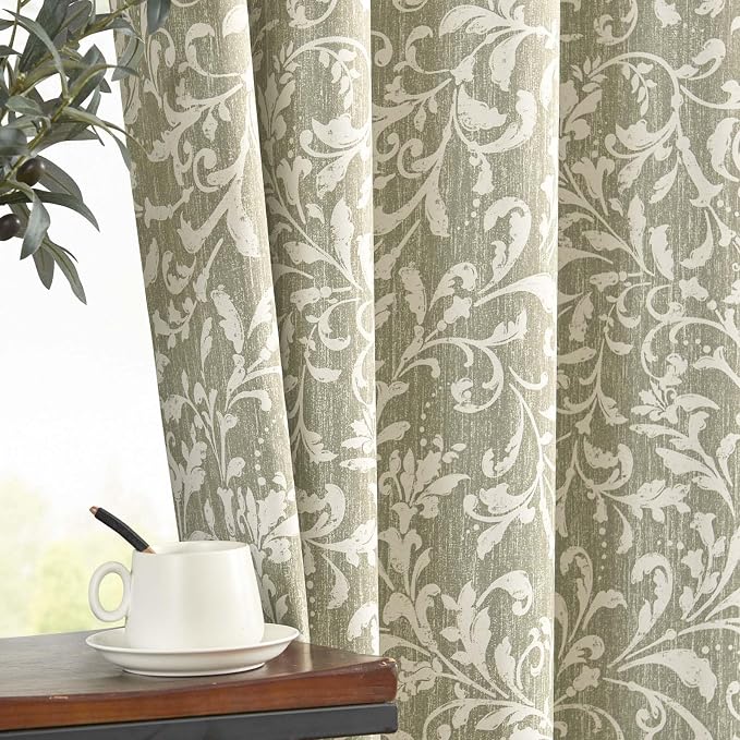 Green Floral 100% Blackout Curtains 84 Inch Vintage Grommet 2 Panels | Room by Vangao