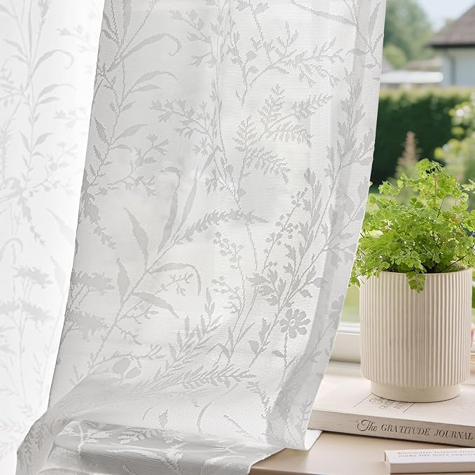 Anmao White Semi Sheer Light Filtering Curtains 84 Inches Long 2 Panels by Anmao