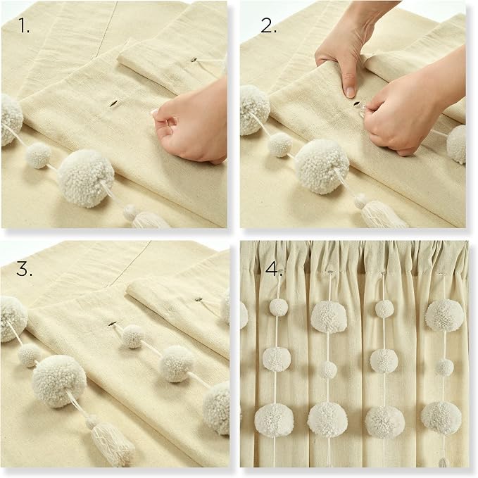 Lush Decor Boho Pom Pom Tassel Linen Textured Window Curtain Panel, Single 52" - Image 6