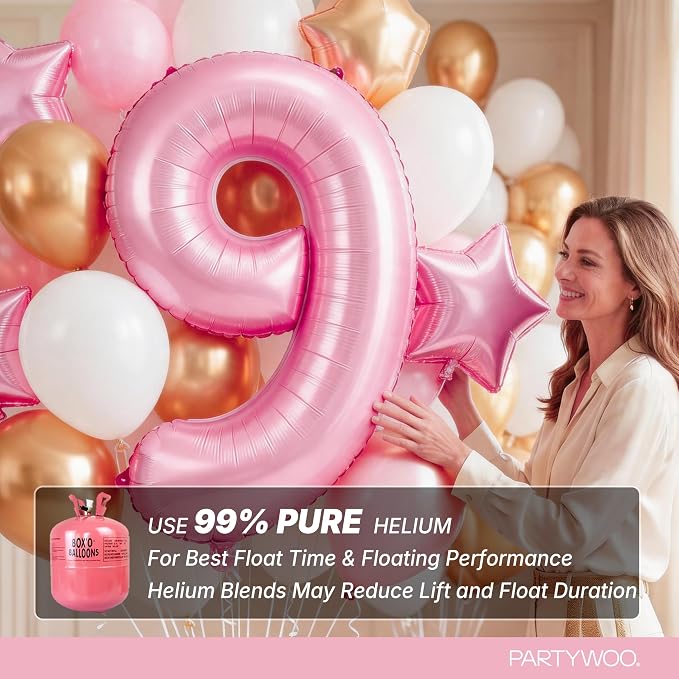 PartyWoo Number Balloons 40 Inch Pink Number 9 Kit 25pcs - Image 5