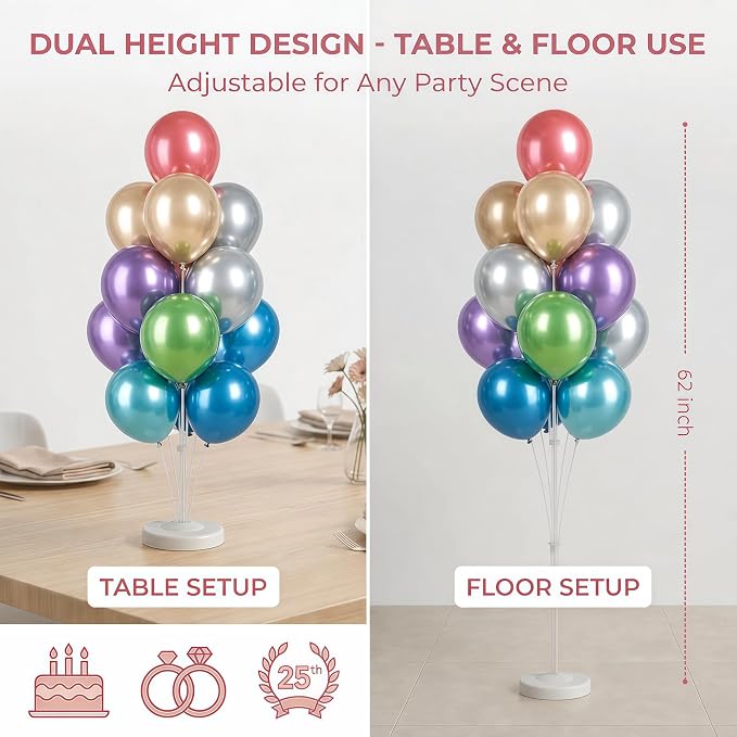 Metallic Balloon Tower Kit for Floor Set of 2 Base&Pole Decor for Shower Party - Image 4