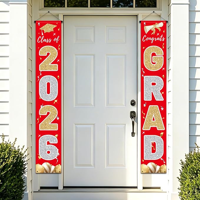 Graduation Decorations 2026, Class of 2026 Banner Congrats Grad | Red Porch Sign by CAKKVDE