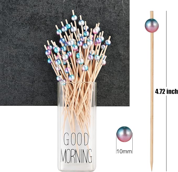 ALINK 100-Pack Cocktail Picks for Appetizers, Rainbow Pearl Wooden Toothpicks - Image 2