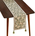 ISAENNE Designer Green Elegant Linen Extra Long Table Runner 118 Inches,Flower and Leaves Pattern Wrinkle Resistant Table Runners for Dining Tables,Thanksgiving,Kitchen Tables,Christmas,12"*118"-Brune