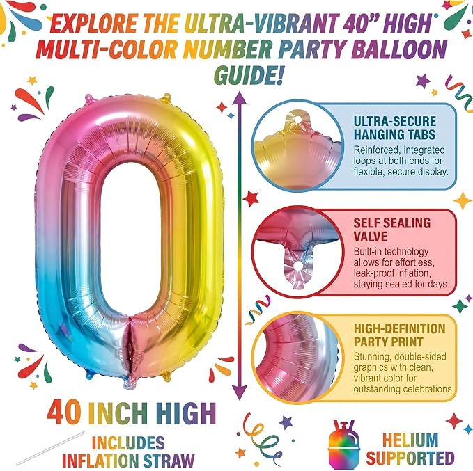 40 Inch Rainbow Foil Number 10 Balloon - Image 2