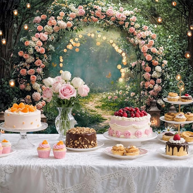 20x10ft Enchanted Forest Wedding Photography Backdrop Wonderland Roses Fairy Tale Backdrop Pink Flower Birthday Newborn Baby Shower Wedding Bridal Party Banner Photo Booth Props Anniversary Background