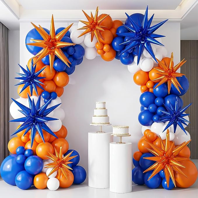 9Pcs Navy Blue and Orange Star Balloons, Large Explosion Foil Balloons - Image 7