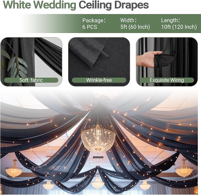 6 Panels Black Ceiling Drapes - Image 4