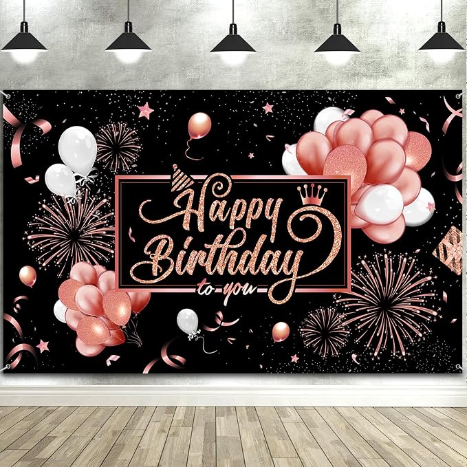 Blulu Happy Birthday Backdrop Banner Sign Poster Large Fabric Glitter Balloon by Blulu