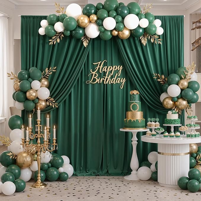30ft x 10ft Wrinkle Free Hunter Green Backdrop Curtains - Image 5