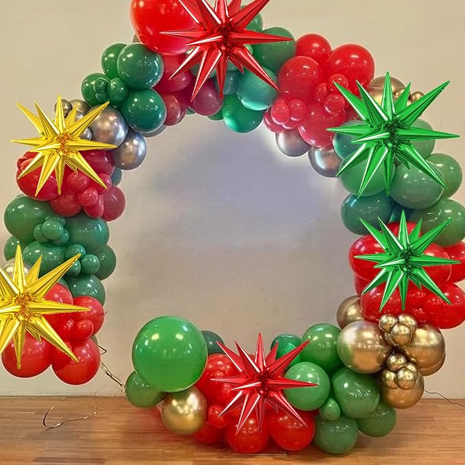 Red Green Gold Star Balloons, 22/27 Inch Red and Green Gold Star Shaped Balloons - Image 4