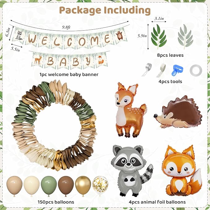 167Pcs Woodland Animals Baby Shower Decorations - Image 3