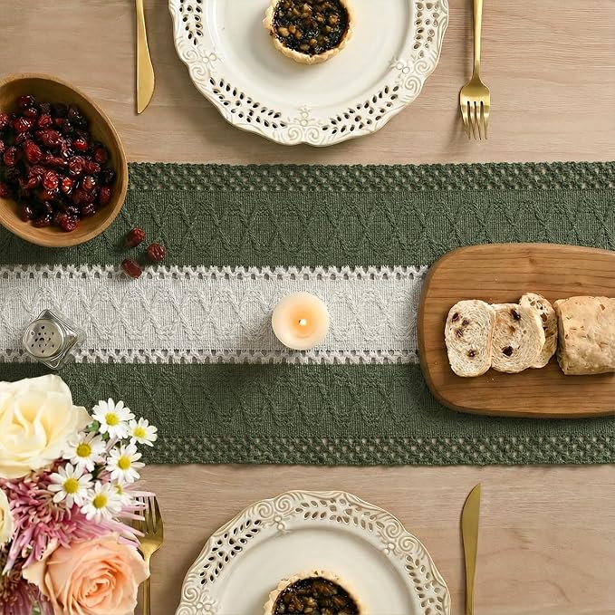 Artoid Mode Army Green Farmhouse Woven Table Runner 12x90 Inch | Seasonal - Image 4