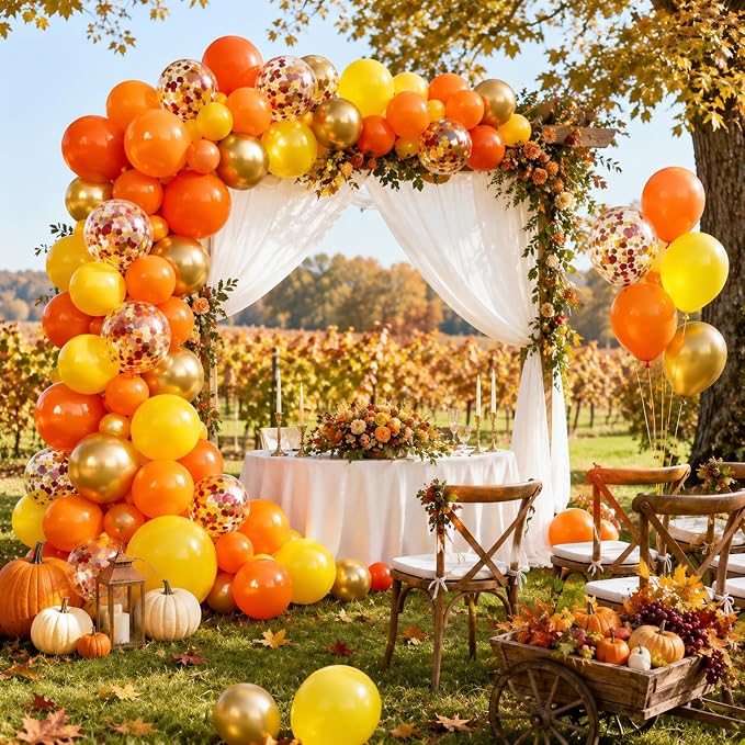 Fall Balloons 12 Inch Thanksgiving Burnt Orange Gold Confetti Balloons Set | - Image 3