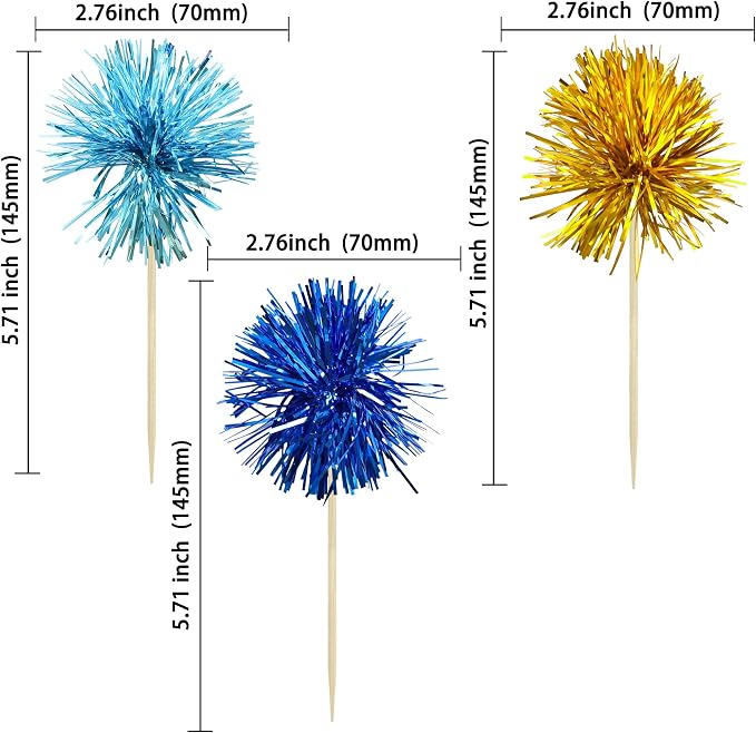Gyufise 30Pcs Foil Firework Cupcake Toppers Sparkle Tinsel Cake Toppers Tinsel - Image 2