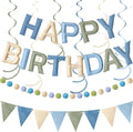 Kriyokiaa Dusty Blue Sage Green Happy Birthday Banner Party Set | Pre-strung by Kriyokiaa
