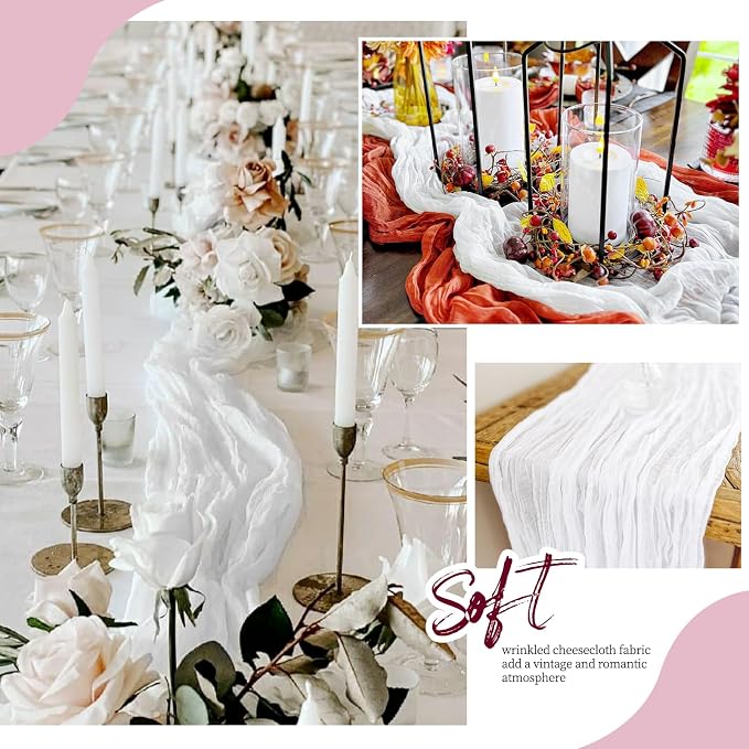 6 Pack White Cheesecloth Table Runner 17x108 Inch Semi Sheer Boho Gauze Cheese - Image 3
