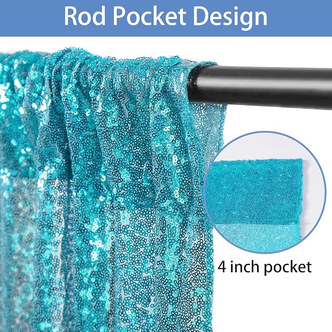 Hahuho Turquoise Sequin Backdrop Curtain, Party Decoration（2 Panels, 4FT x 8FT - Image 3