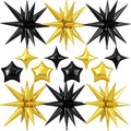 14pcs Black Gold Star Balloons, Mixed Star Foil Balloon, 22Inch Explosion Stars by vibzox