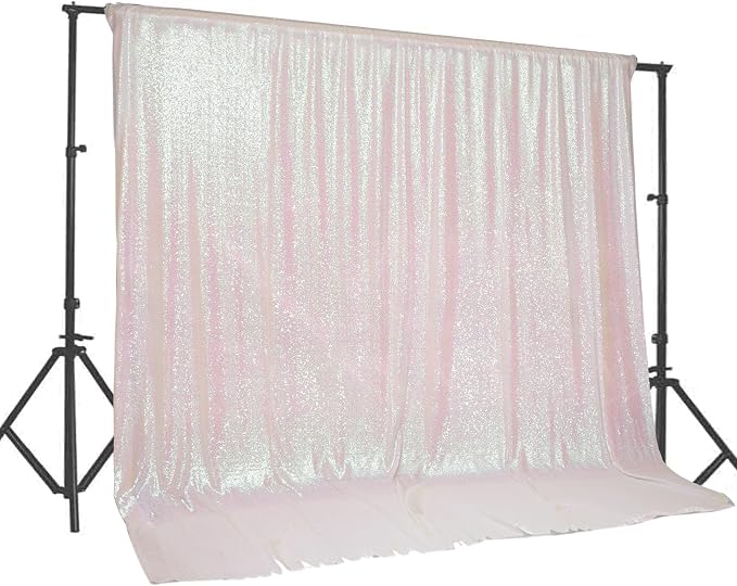PartyDelight Iridescent White Sequin Backdrop 20x10ft Shimmer Photo Curtain | 4 by PartyDelight