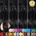Black Metallic Tinsel Foil Fringe Curtains, 4 Pack 3.3x8.3 Feet Party Streamer by NUWDHP