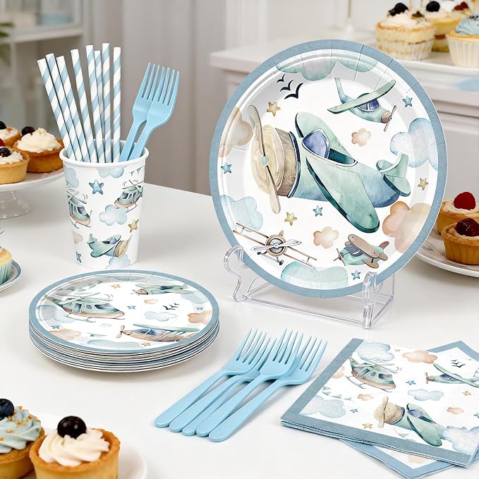 288PCS Cocomigo Blue Airplane Baby Shower Decorations - Image 5