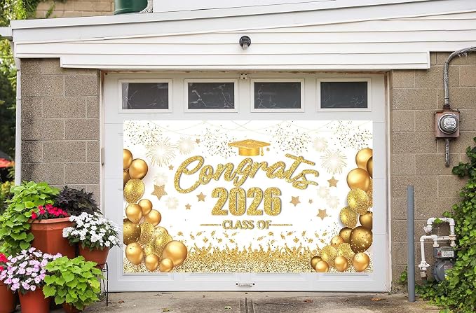 Gold and White Graduation Decorations Congrats Class of 2026 Banner - Image 5