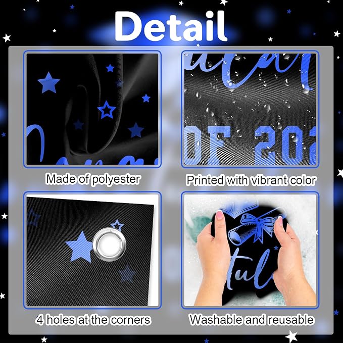 Congratulations Graduation Banner Class of 2026 Backdrop Black Blue Congrats - Image 8