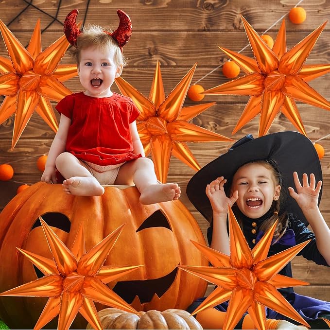 Orange Star Foil Balloons, Metallic Spike Mylar Balloon Fireworks Balloon - Image 5