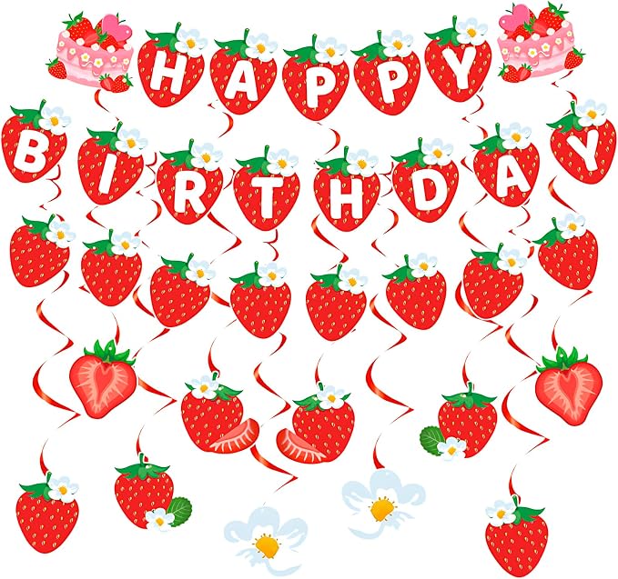 MEETINGU Strawberry Cake Happy Birthday Banner by MEETINGU