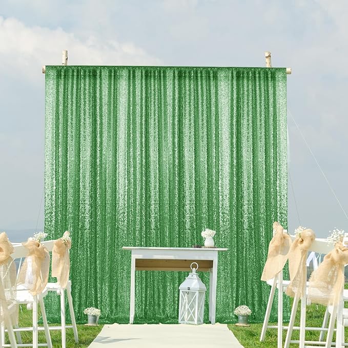2×8FT-6PCS Grass Green Sequin Backdrop Curtains Panels, Photography Backdrop - Image 4