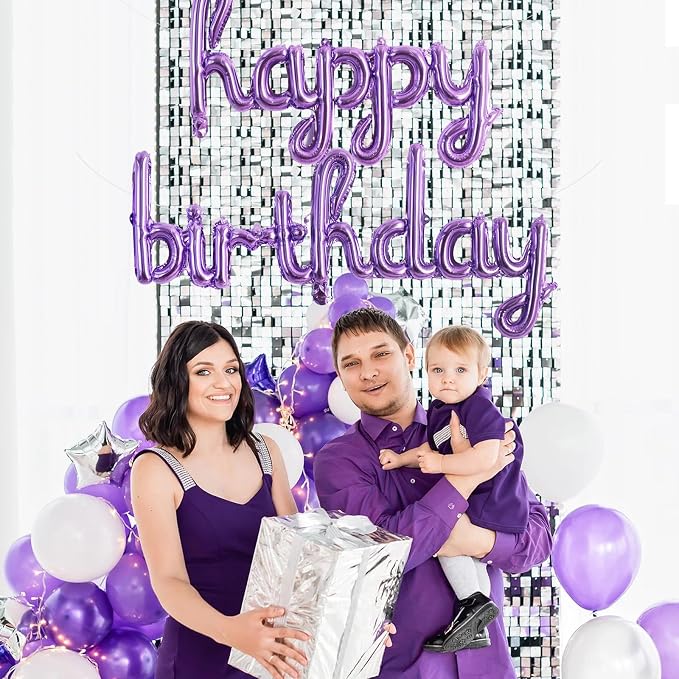 TONIFUL Purple Happy Birthday Balloons 16 Inch Purple Mylar Foil Script/Cursive - Image 4