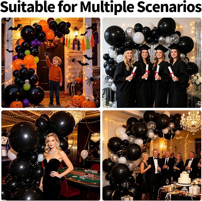 Black Balloons Different Sizes, 18 12 10 5 Inch Black Balloons Arch Kit Garland - Image 5