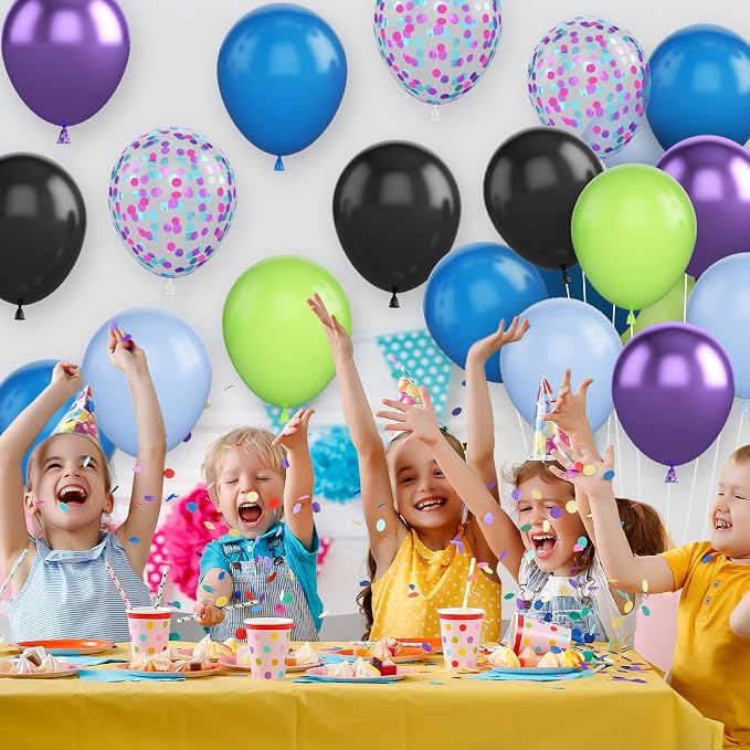 Green Purple and Blue Balloons, 12 Inch Purple Green and Black Balloons Purple - Image 4