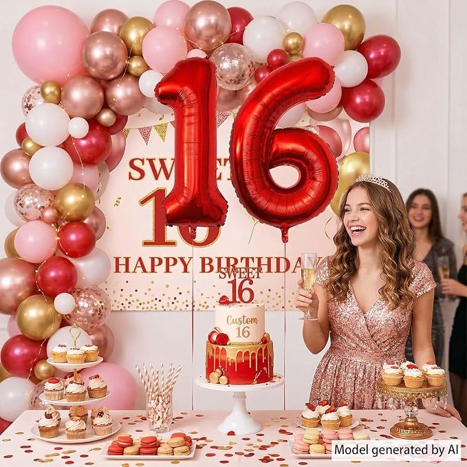 Red Number 16 Balloon 40 Inch, Foil Numeral - Image 2