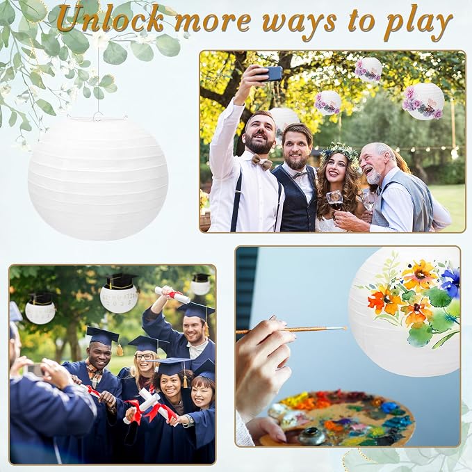 24 Packs White Paper Lanterns 10 Inch Chinese Japanese Hanging Paper Lanterns - Image 4