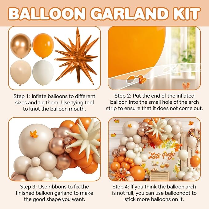 Fall Orange Nude White Balloons Garland Arch Kit - Image 8