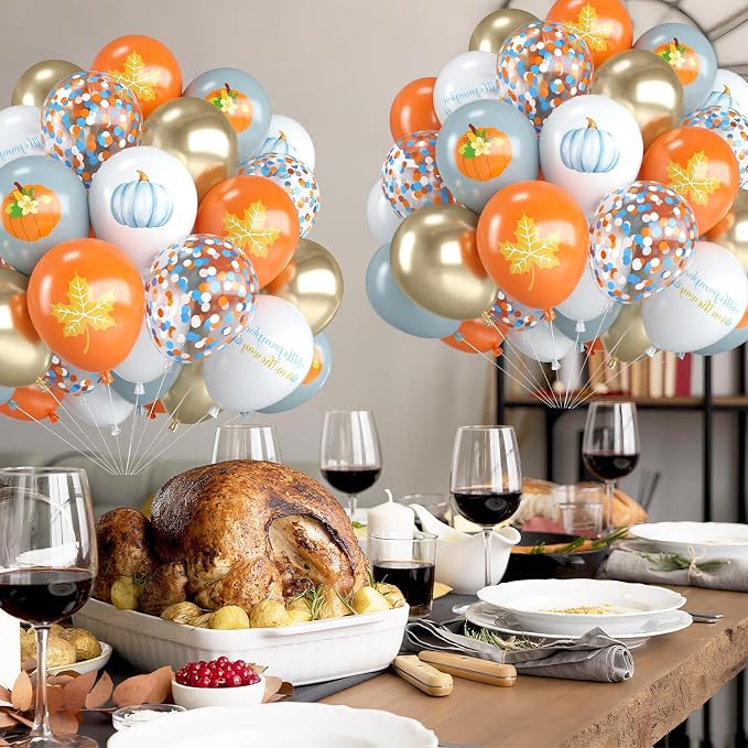 Fall Balloons, 12 Inch Pastel Orange Dusty Blue and White Balloons - Image 6