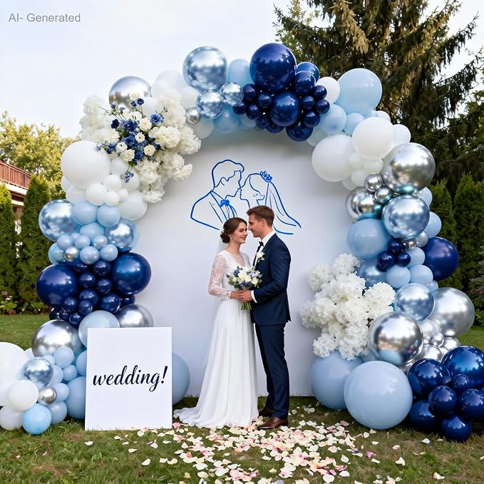Blue White Silver Balloons Arch Kit, Party Dcoration | Navy/Light/Dark Pearl - Image 8
