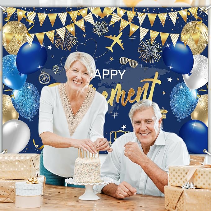 Mocsicka Retirement Party Decorations Blue and Gold Happy Retirement Backdrop - Image 9
